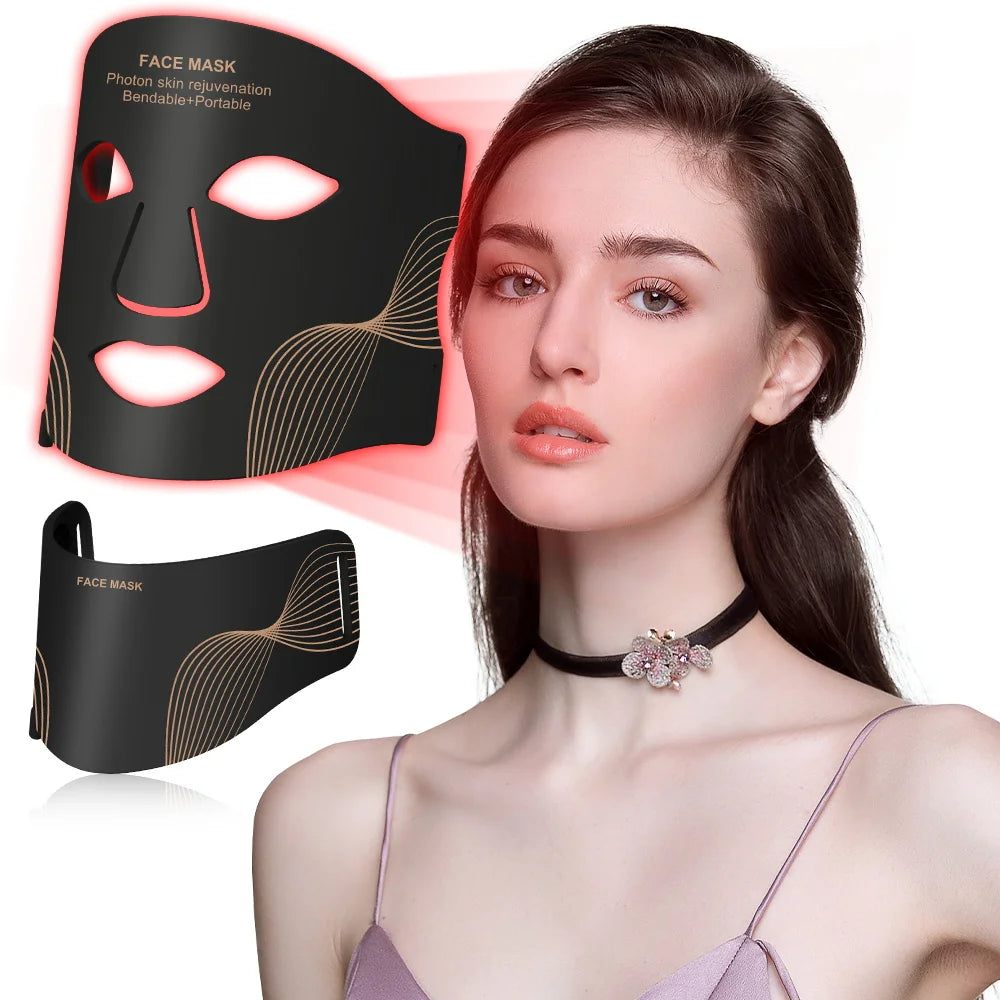 Máscara LED 7 Colores con Cuello – Terapia de Luz Roja Inalámbrica y Portátil para Rejuvenecimiento Facial, Antienvejecimiento y Arrugas